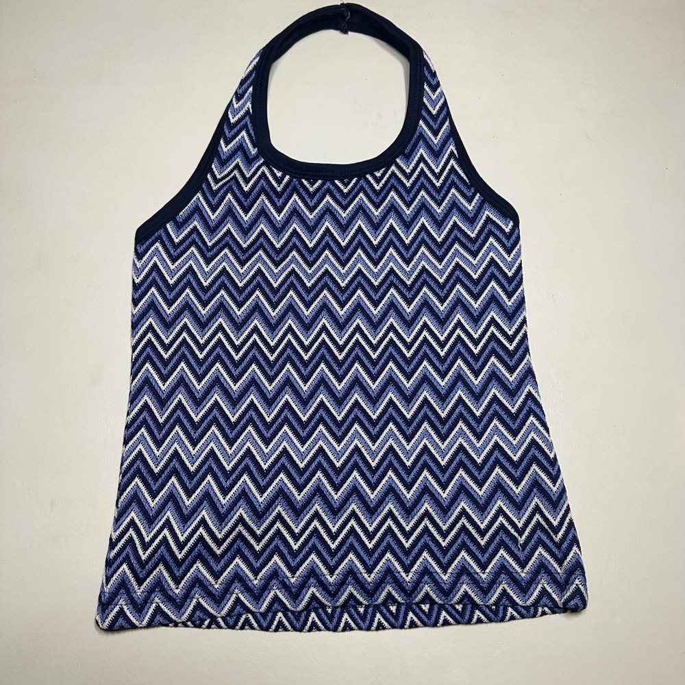 Vintage Y2K 2000s Zig zag blue halter